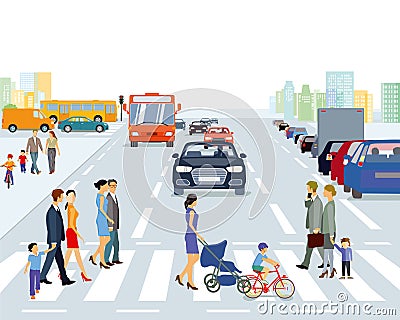 Pedestrian crossing in big city Vector Illustration