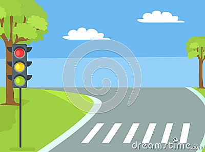 Pedestrian Crossing with Traffic Light and Road Vector Illustration