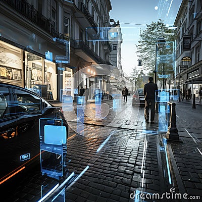 Pedestrian detection feature exhibited through a vehicle's perspective Stock Photo