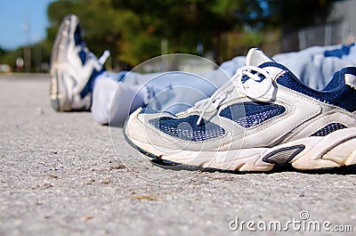 Pedestrian hit and run victim on road Stock Photo