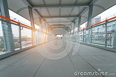 Pedestrian overpass bridge overpass walk modern building Stock Photo