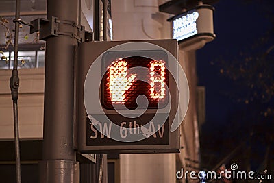 Pedestrian signal in downtown city center. Stock Photo