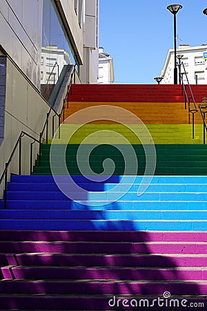 Pedestrian stairs marking in LGBT colorful rainbow lesbian gay in Bordeaux city France Stock Photo