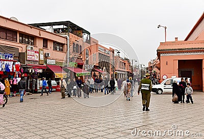 Pedestrian street in Marrakesh, Morocco Editorial Stock Photo