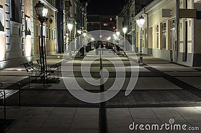 Pedestrian street at night Stock Photo