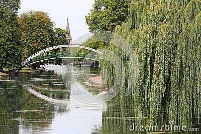 Pedestrian suspension bridge, Bedford, U K. Stock Photo