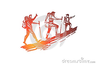 Pedestrian, tourism, travel, people, summer concept. Hand drawn isolated vector. Vector Illustration