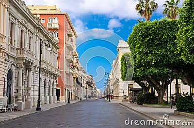 Pedestrian tourist street Garibaldi Reggio di Calabria, Southern Stock Photo