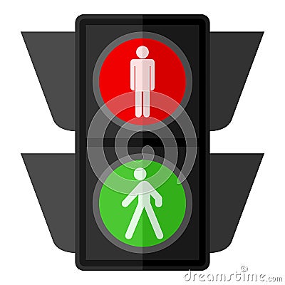 Pedestrian Traffic Light Flat Icon on White Vector Illustration