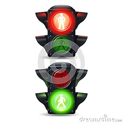 Pedestrian Traffic Lights Set Vector Illustration