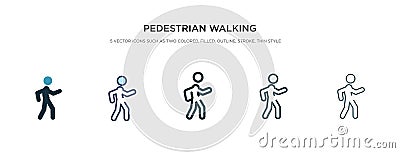 Pedestrian walking icon in different style vector illustration. two colored and black pedestrian walking vector icons designed in Vector Illustration