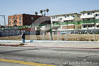 Pedestrian walking in Koreatown Los Angeles Editorial Stock Photo