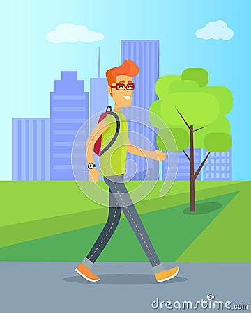Pedestrian Walking in Park Vector Illustration Vector Illustration