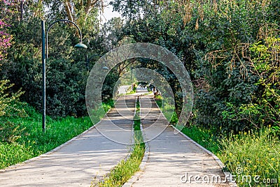 Pedestrian walkway along Pedieos river park in Nicosia Stock Photo