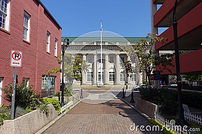Pedestrian Walkway Leading to the U.S. Post Office in Downtown Durham, NC Editorial Stock Photo