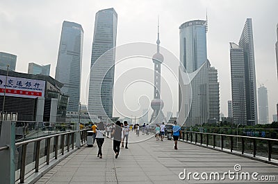 Pedestrian walkway in Lujiazui Shanghai Editorial Stock Photo