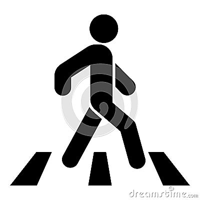 Pedestrian on zebra crossing icon black color illustration flat style simple image Vector Illustration