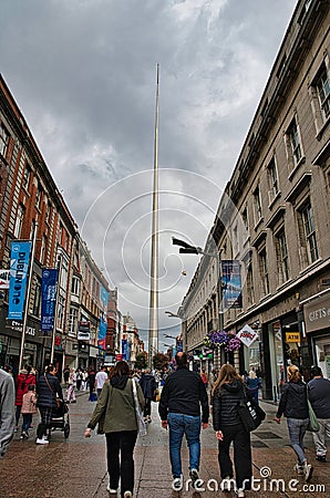 Pedestrianized Hennery street downtown Dublin with the citys Spire center Editorial Stock Photo