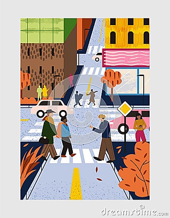 Pedestrians in big city Vector Illustration
