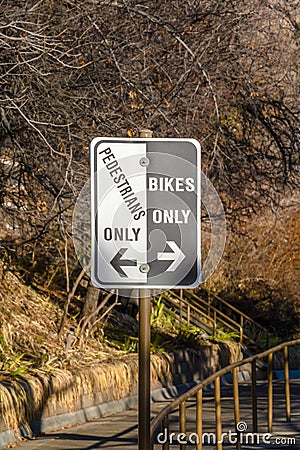 Pedestrians Only and Bikes Only road sign in Provo Stock Photo