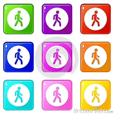 Pedestrians only road sign icons 9 set Vector Illustration