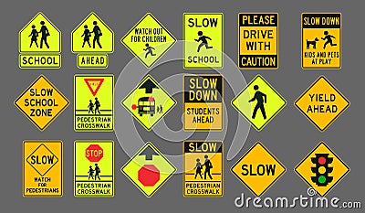 Pedestrians road signs Cartoon Illustration