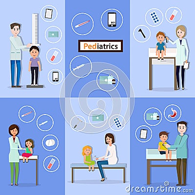 Pediatric Department. Pediatrician Consultation. Vector Illustration