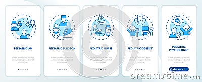 Pediatric department professionals blue onboarding mobile app screen Vector Illustration