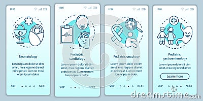 Pediatric services onboarding mobile app page screen vector template Vector Illustration