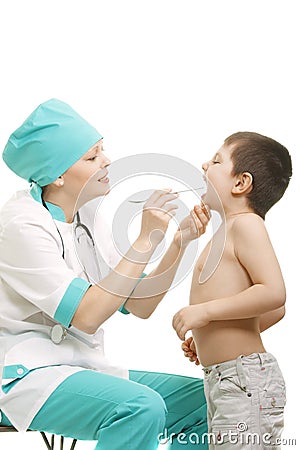 Pediatrician checking throat Stock Photo