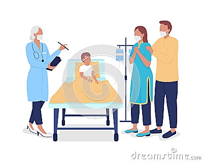 Pediatrician consulting worried parents semi flat color vector characters Vector Illustration
