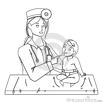 Pediatrician Doctor Woman Examining Child Vector Vector Illustration