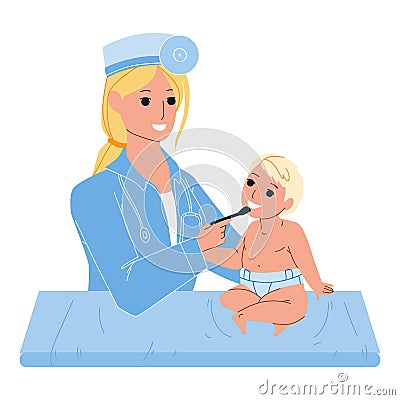 Pediatrician Doctor Woman Examining Child Vector Vector Illustration