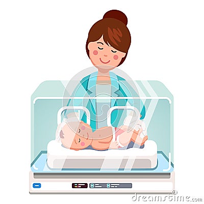 Pediatrician doctor woman examining newborn baby Vector Illustration