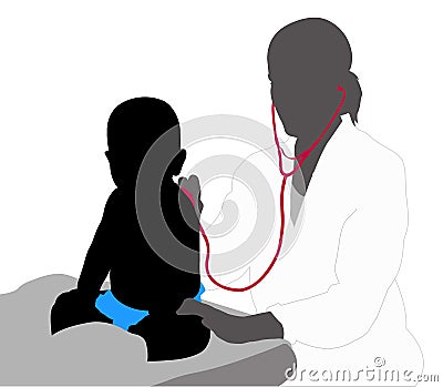 Pediatrician examining of baby with stethoscope Vector Illustration