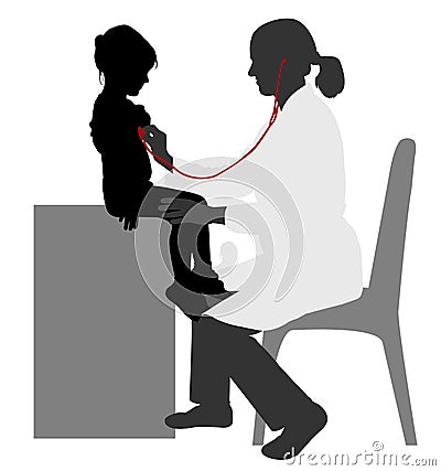 Pediatrician examining of child with stethoscope Vector Illustration