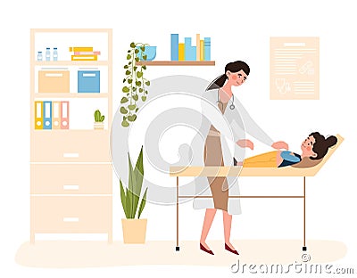 Pediatrician examining kid Cartoon Illustration