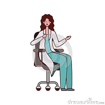 Pediatrician female doctor professional in chair Vector Illustration