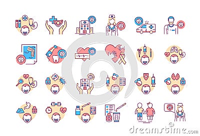 Pediatrics color line icons set. Medical health care sign. Childcare concept. Pictogram for web page, mobile app, promo. UI UX GUI Vector Illustration