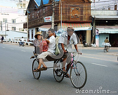 Pedicab drawn by bicycle, Vietnam Editorial Stock Photo