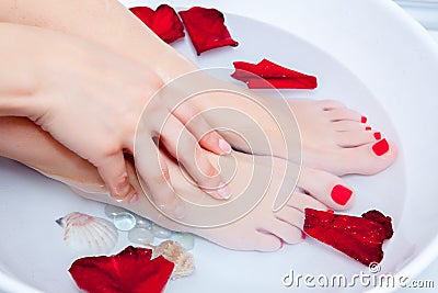 Pedicure foot treatment with water Stock Photo