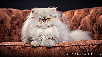 A pedigreed purebred Persian cat at an exhibition of purebred cats. Cat show. Animal exhibition. Competition for the Stock Photo