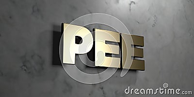 Pee - Gold sign mounted on glossy marble wall - 3D rendered royalty free stock illustration Cartoon Illustration