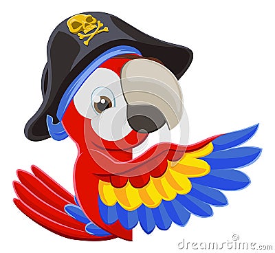 Peeking Cartoon Pirate Parrot Vector Illustration