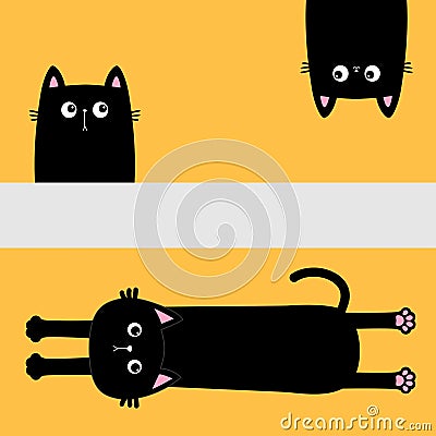 Peeking cat set, long kitten body, paw print. Cute cartoon character. Kawaii funny baby pet animal. Funny head face. Sticker Vector Illustration