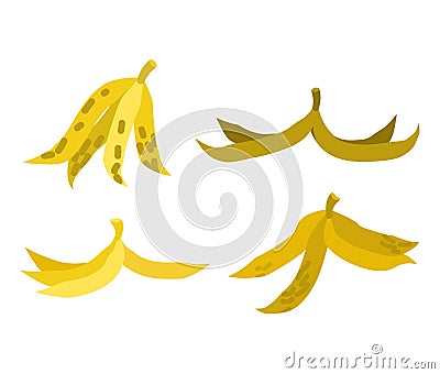 Peel banana set trash. Garbage white background Vector Illustration