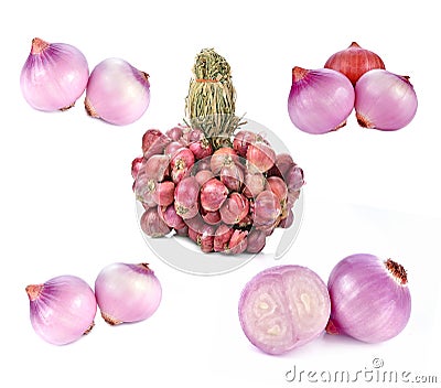 Peel shallots vegetable on a white background Stock Photo