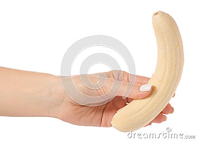 Peeled banana in hand Stock Photo