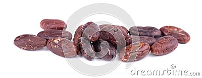 Peeled cacao beans, isolated on white background. Roasted and aromatic cocoa beans, natural chocolate. Stock Photo