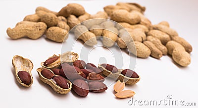 Peanut kernels on a white background Stock Photo